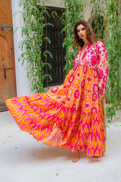 Robe longue Kubana - Taille unique / 004 Orange\Rose - Robes