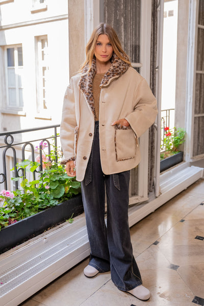 Manteau réversible Soho - Beige Leopard / Taille unique