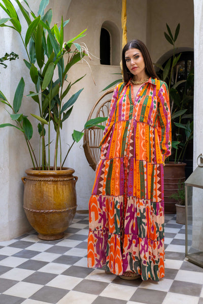 Robe longue Kubana - Taille unique / 001 Orange\Vert\Violet