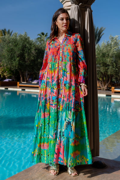 Robe longue Kubana - Taille unique / 005 Orange\Vert\Bleu