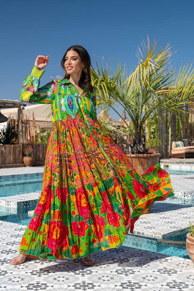 Robe longue Kubana - Taille unique / 011 Vert\Rouge\Orange