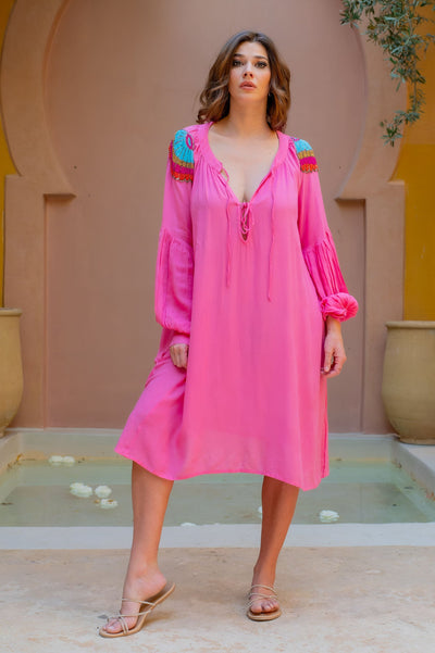 Robe manches longues perlée Joly - Taille unique / Rose