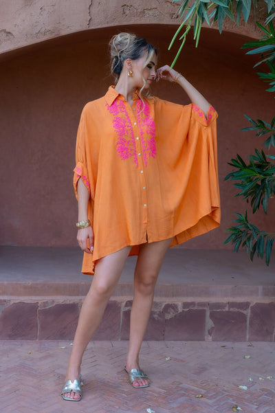 Robe Tunique Brodée Bryce - Taille unique / Orange