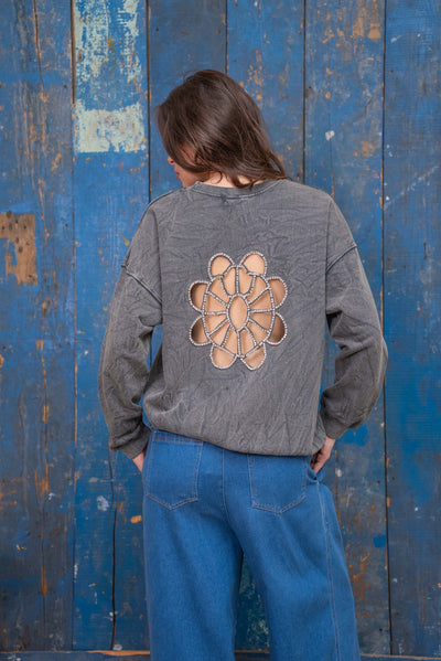 Sweat à fleur Flora - Gris / Taille unique - Sweatshirt